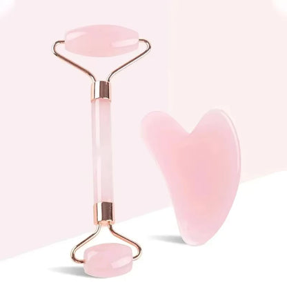 Rose quartz crystal roller & gua sha for facial massage
