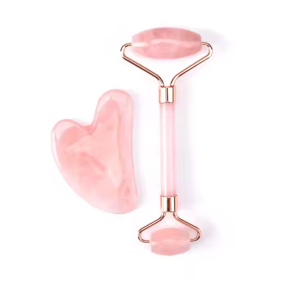 Rose quartz crystal roller & gua sha for facial massage